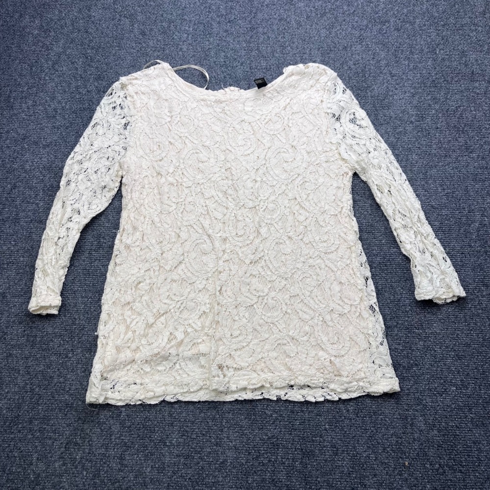 Forever 21 Floral Lace Long Sleeve Cream Blouse